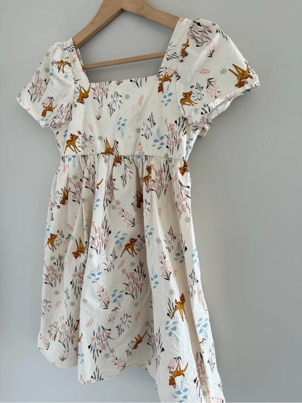 Disney Bambi Cottagecore Dress Floral Puff Sleeve Smocked Fairycore XL 14